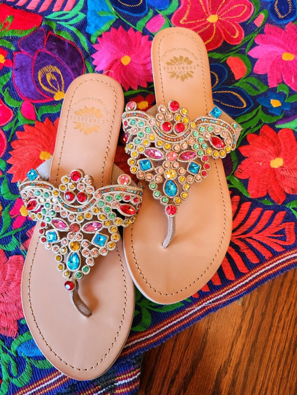 Yellow Box Women's Amee Jeweled Thong Sandals - Premium Collection